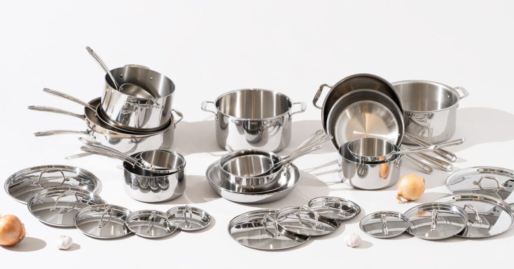 Different types of pans and cooking tools for beginners.