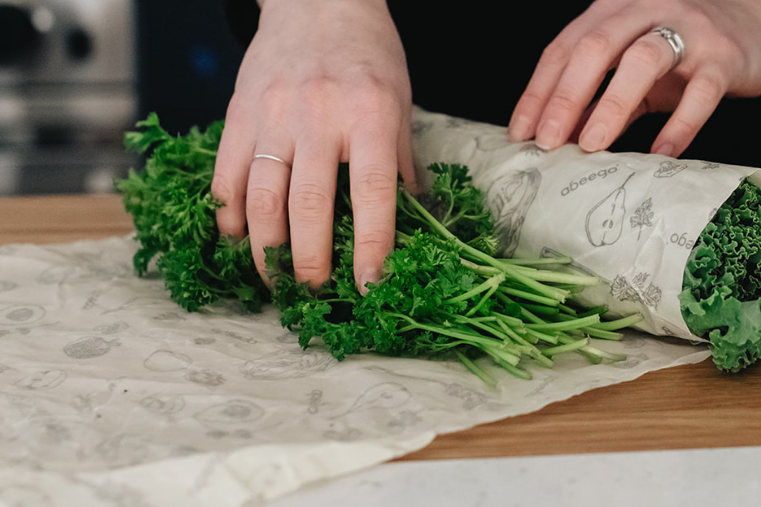 Leafy greens washed, dried, and stored with paper towels to stay fresh.