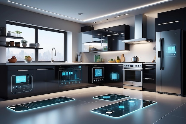 Modern smart kitchen with connected appliances using AI and IoT