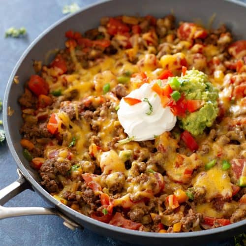 One-pan keto taco skillet with ground beef and cheese