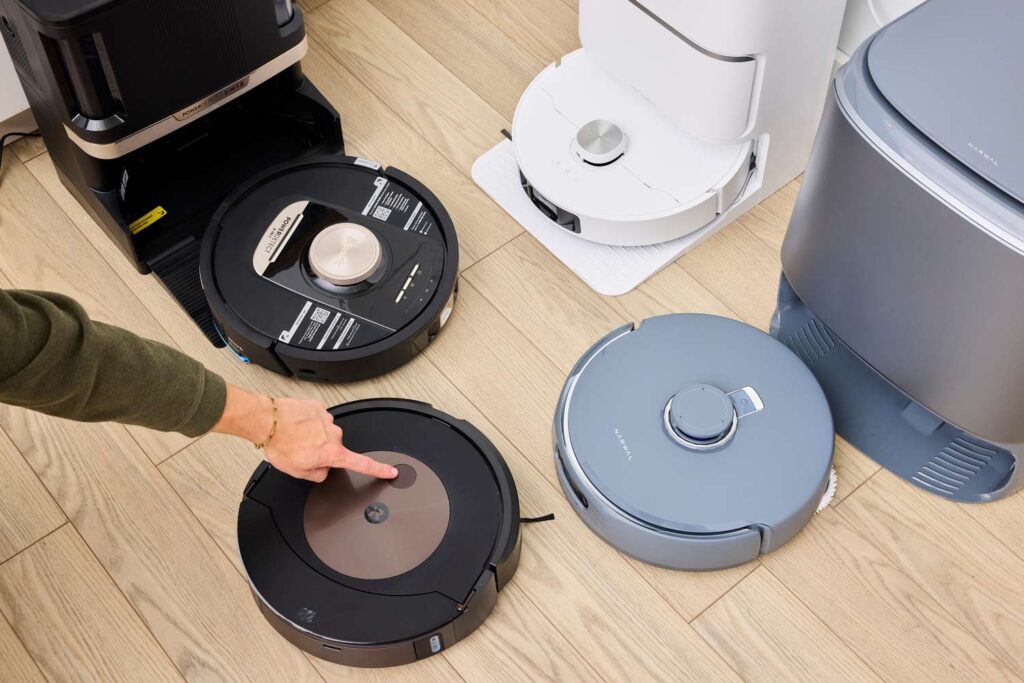 Robot vacuum with strong suction power removing crumbs and sticky kitchen spills