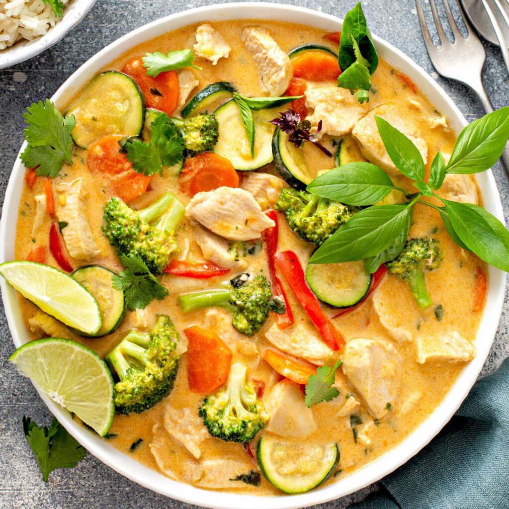Thai keto curry with coconut milk and low-carb vegetables